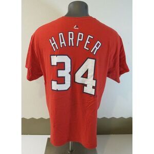 Mens MLB Majestic Red Washington Nationals Harper Jersey‎ Shirt Size XL Cotton
